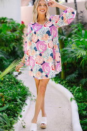 Multicolor Floral Print V Neck Bohemian Tunic Dress -