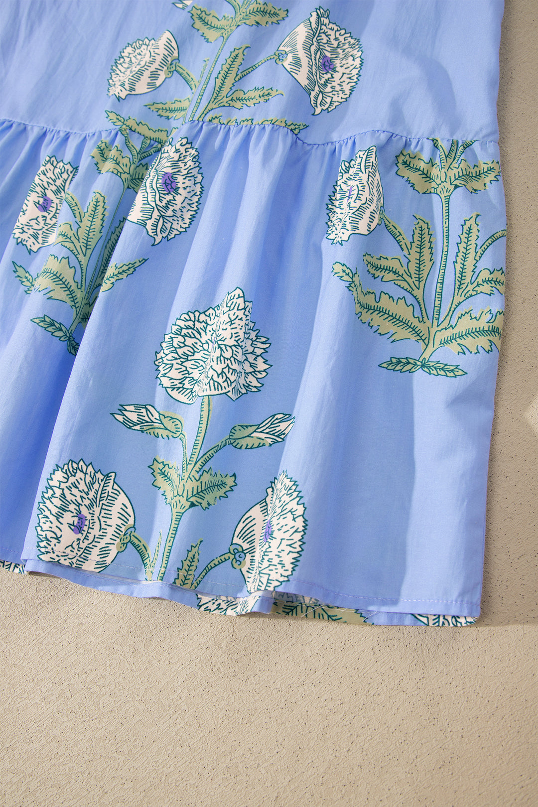 Wild Floral Print Scalloped Embroidery Trim V Neck Drop Waist Mini Dress