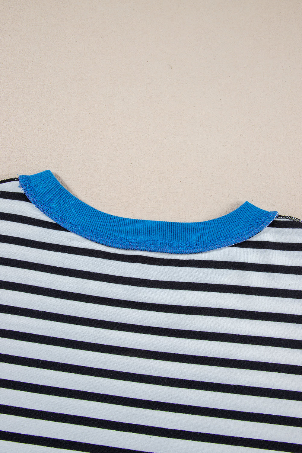 Stripe Oversized Contrast Trim Exposed Seam High Low T Shirt