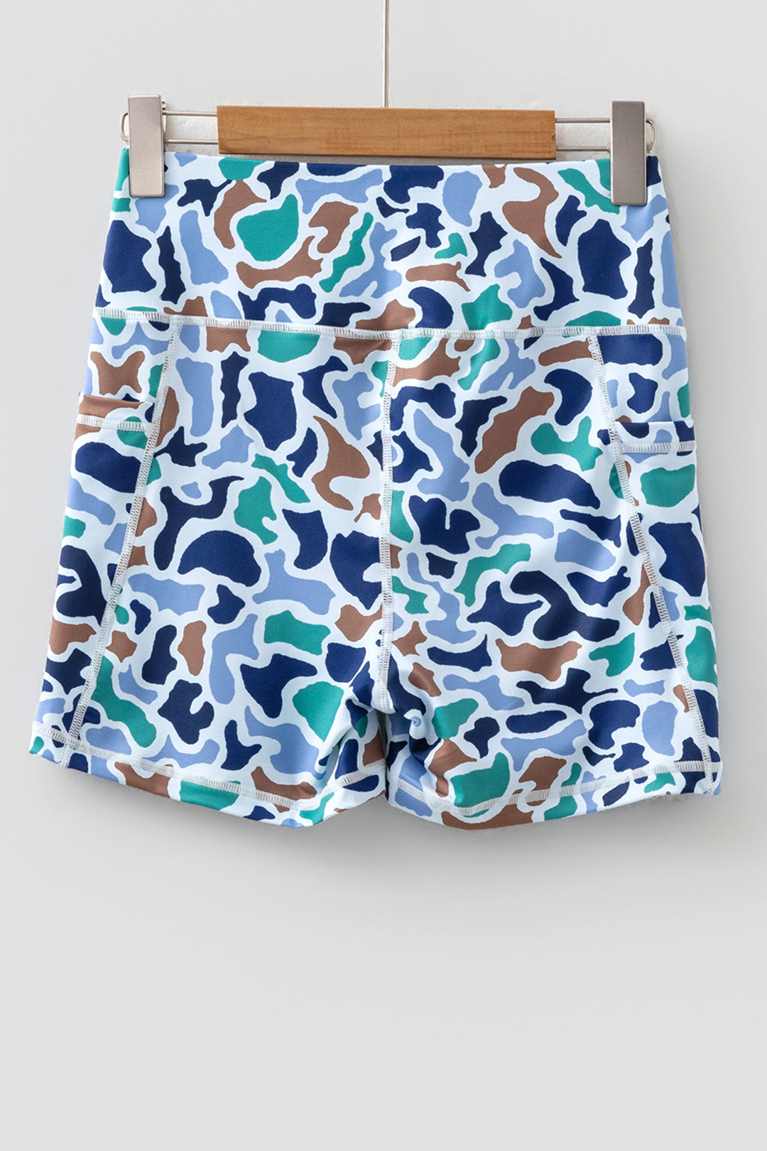 Abstract Camo Printed Seam Detail Biker Shorts