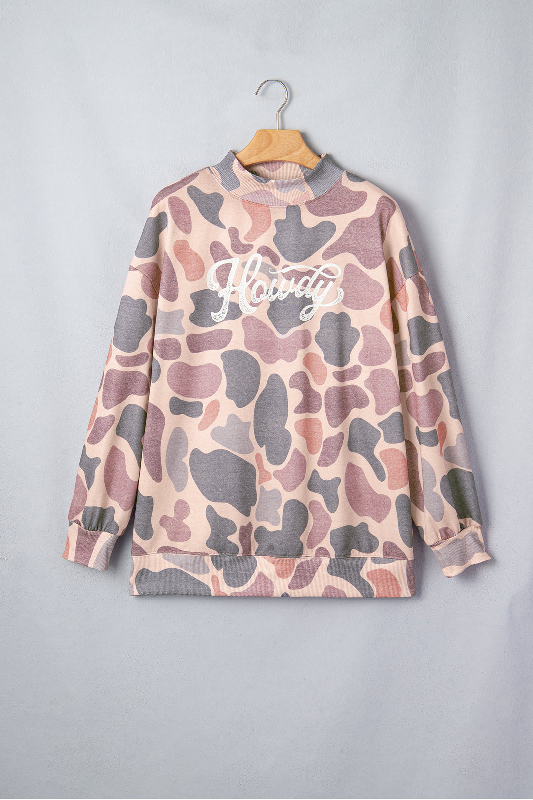Multicolor Camo Print Howdy Western Style Pullover Sweatshirt
