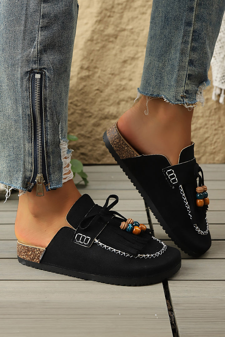 Boho Bow Fringed Faux Suede Slip-on Loafers