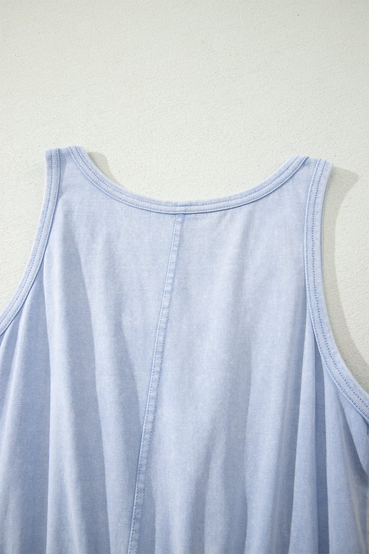 Mineral Wash U Neck Elastic Waist Sleeveless Mini Dress