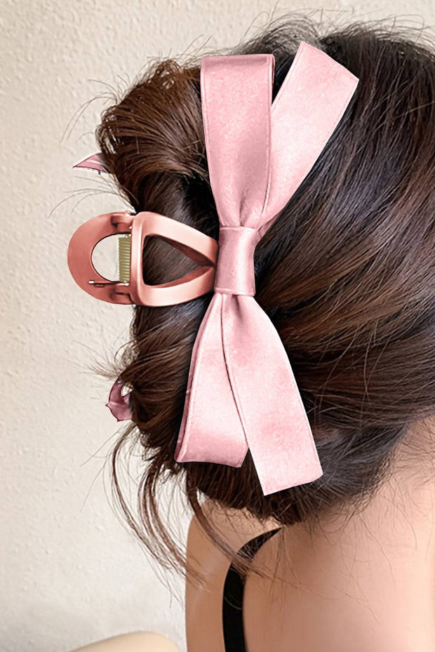 Black Solid Color Ribbon Bow Decor Hair Clip - Pink / ONE SIZE