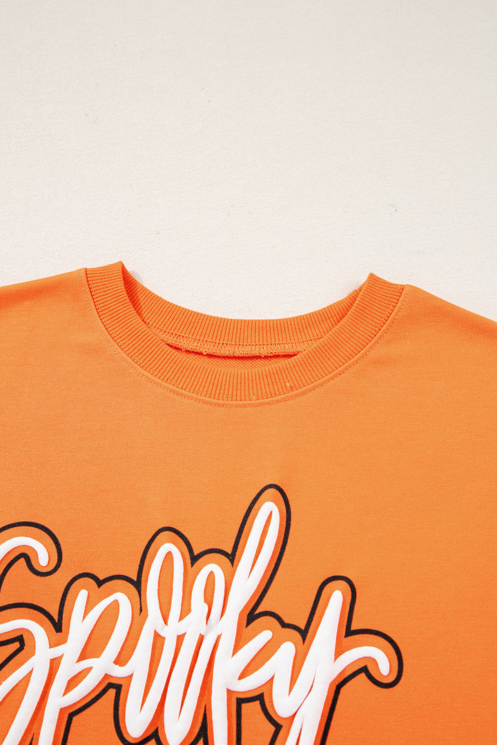 Grapefruit Orange Spooky Graphic Halloween Crew Neck Holiday Sweatshirt