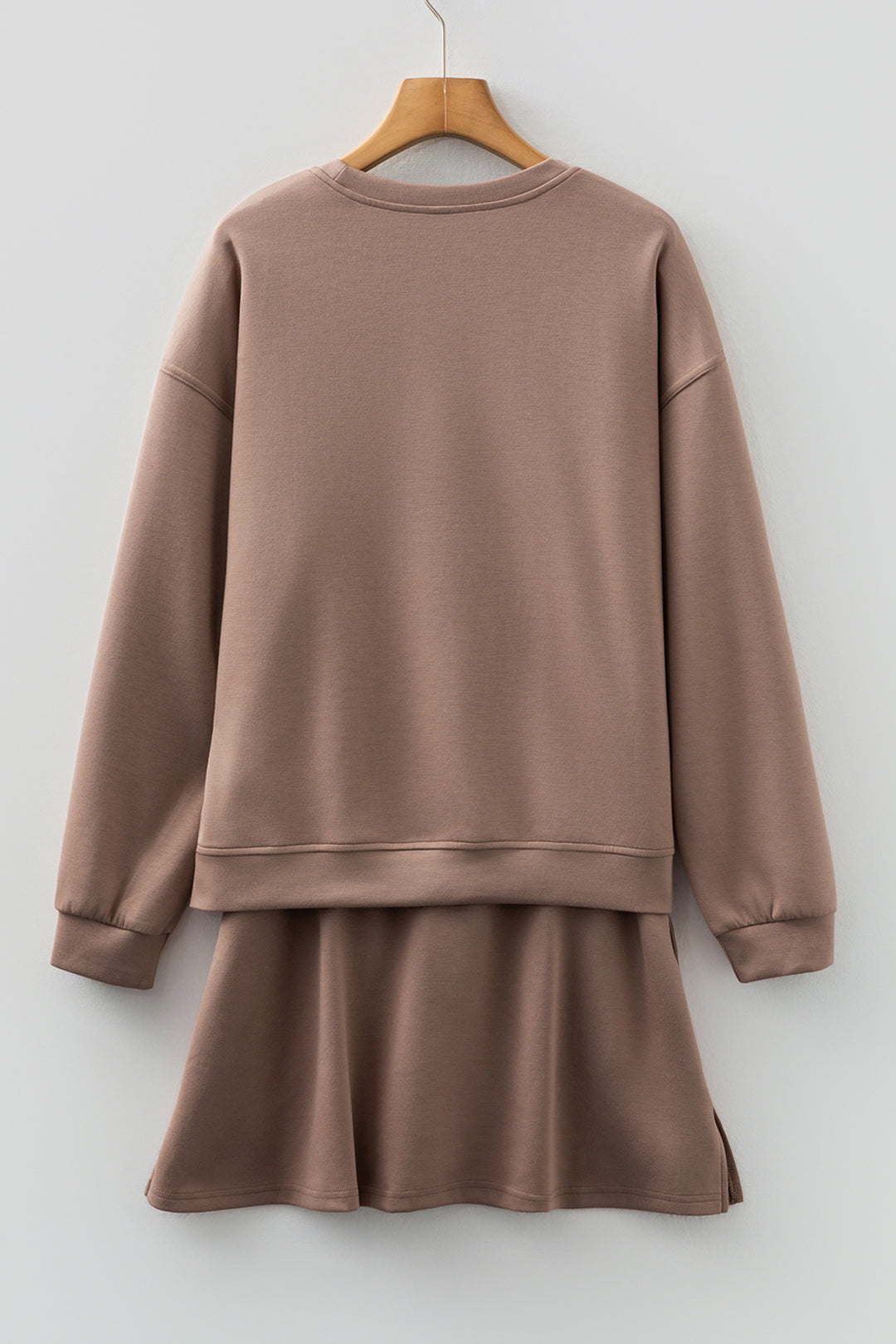 Solid Color Drop Shoulder Pullover Drawstring Mini Skirt 2pcs Outfit