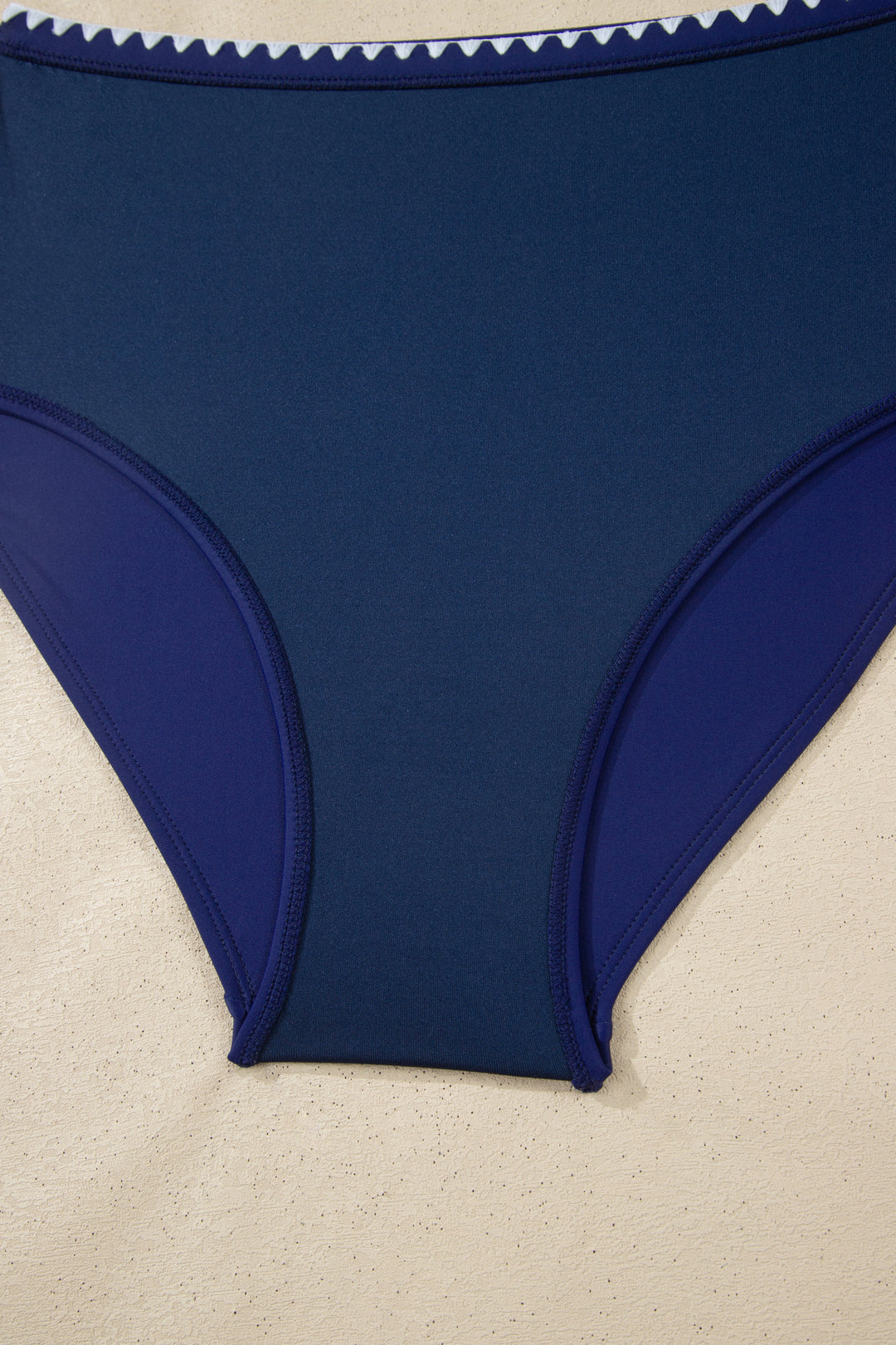 Stitched Trim V Neck Textured Mix and Match High Waist Bikinis