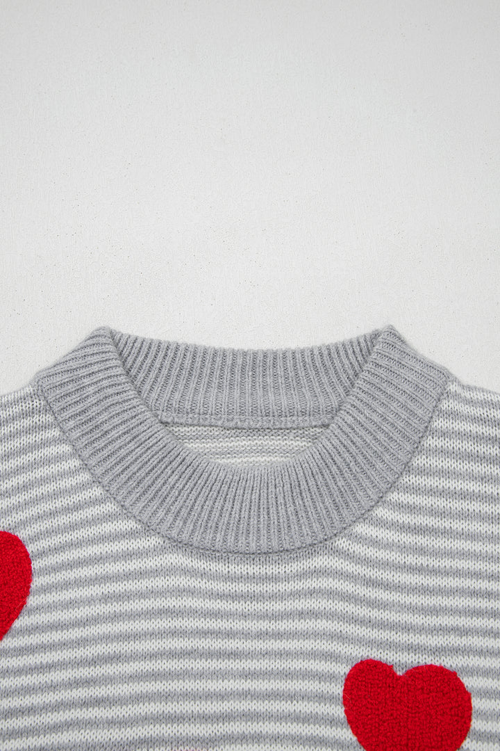 Stripe Contrast Heart Pattern Valentine Knit Sweater
