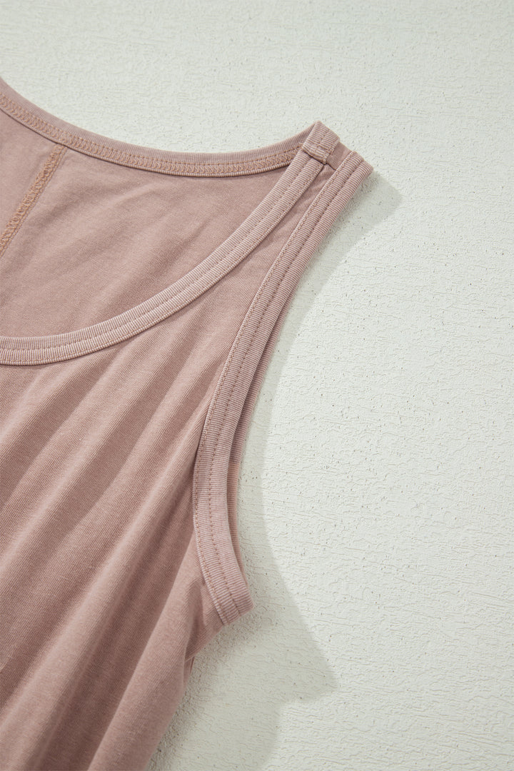 Mineral Wash U Neck Elastic Waist Sleeveless Mini Dress