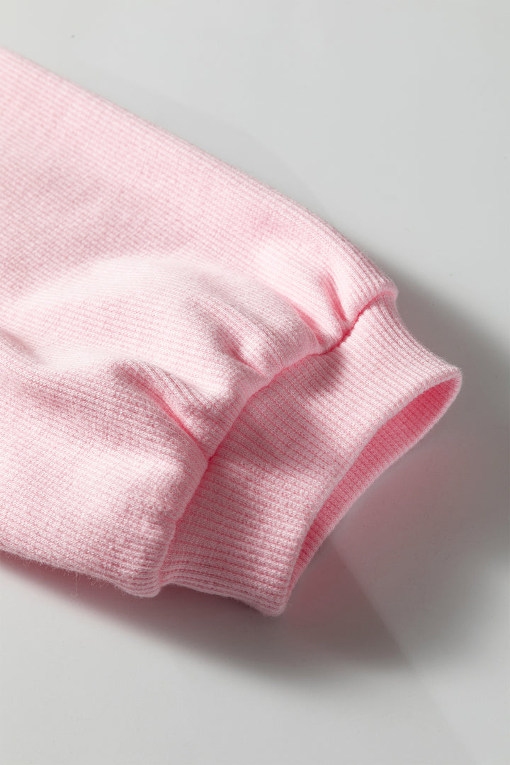 Pink 3d Ribbed XOXO Heart Embroidered Drop Shoulder Sweatshirt