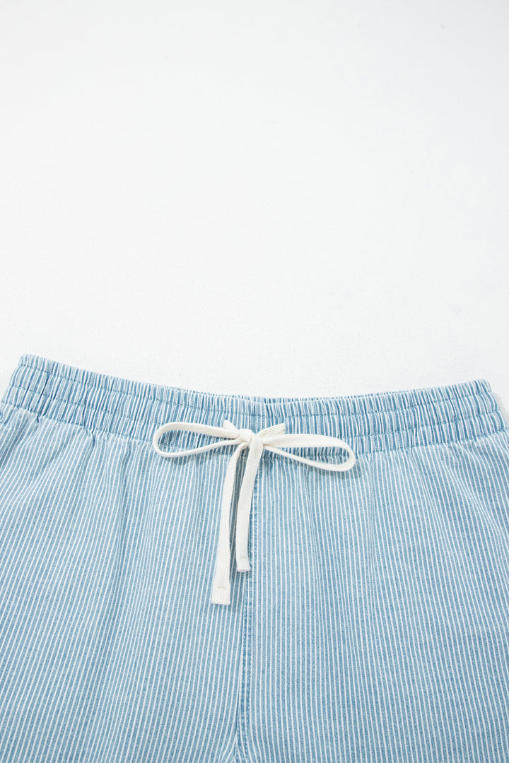 Stripe Plus Size Contrast Drawstring Elastic Waist Denim Shorts