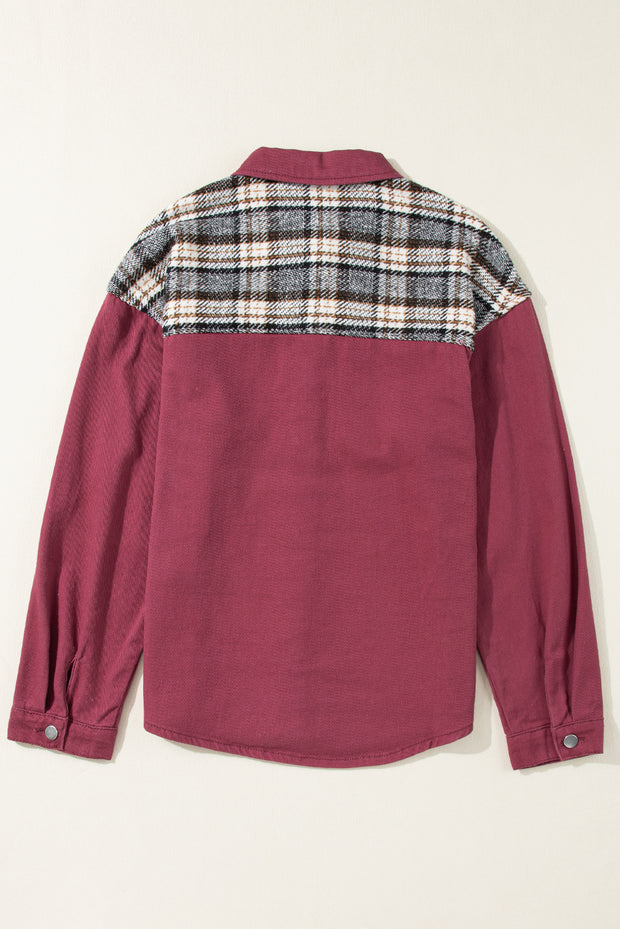 a red shirt with a check pattern on the back