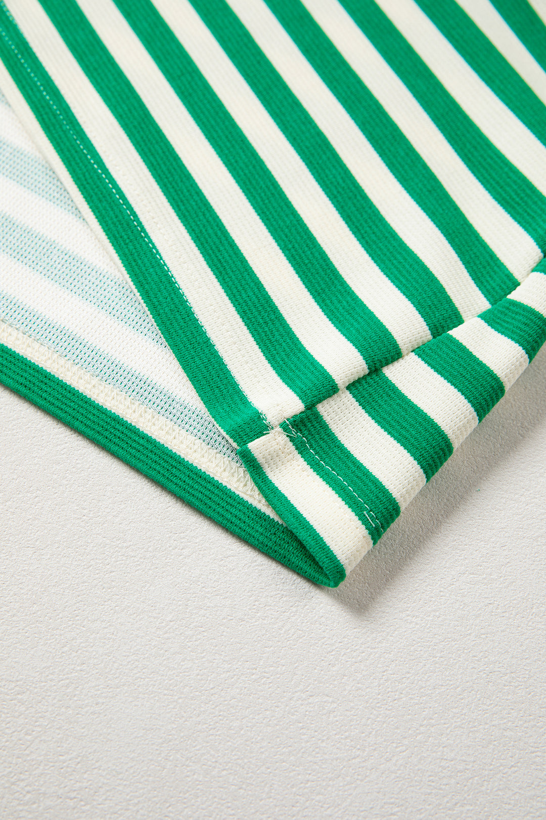 Stripe Contrast Trim Polo Collar Ruffled Short Sleeve Blouse