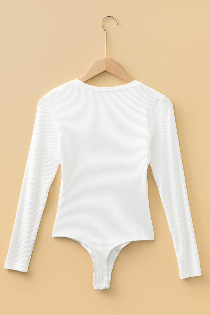 Ribbed Long Sleeve Crew Neck Solid Color Bodysuit