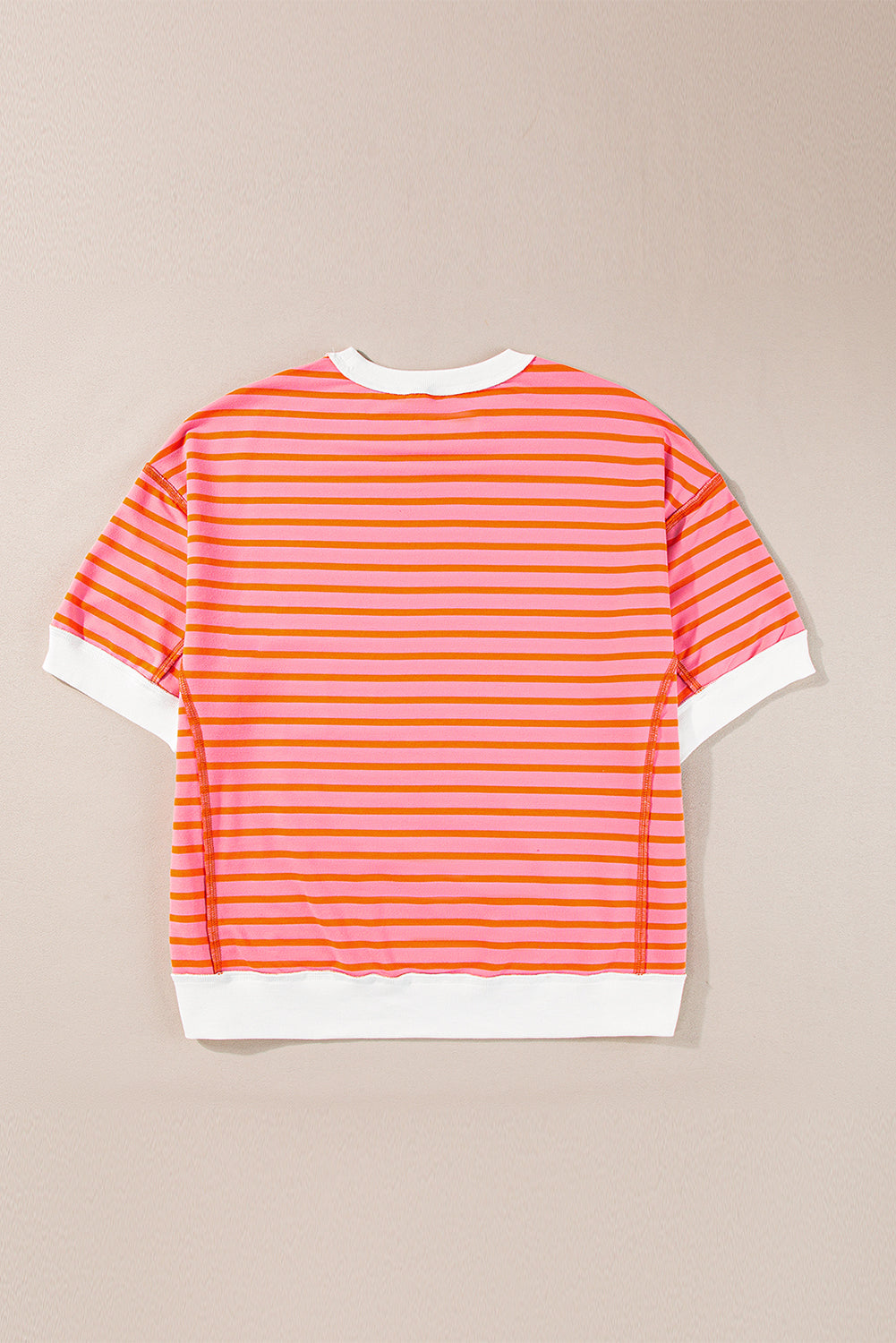 Stripe Oversized Contrast Trim Exposed Seam High Low T Shirt