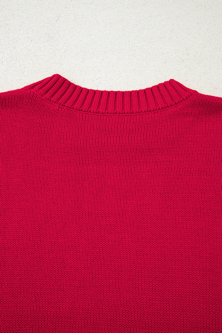 Fiery Red MERRY Letter Pattern Christmas Holiday Baggy Sweater