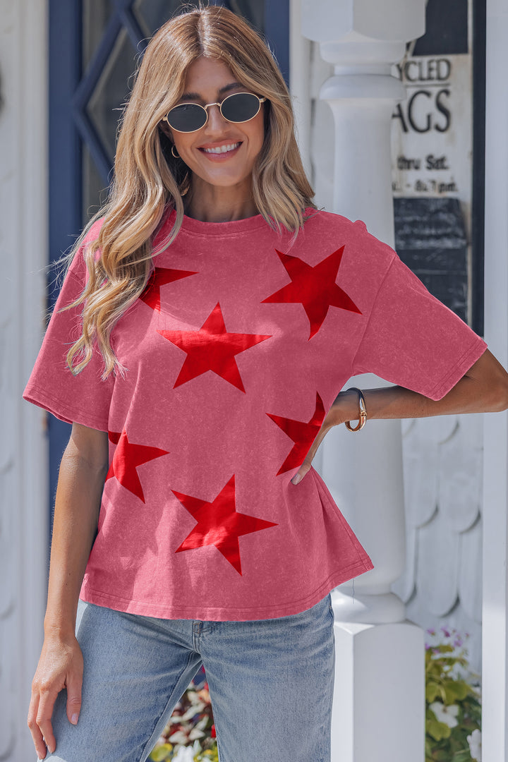 Independence Day Star Printed Mineral Wash T Shirt