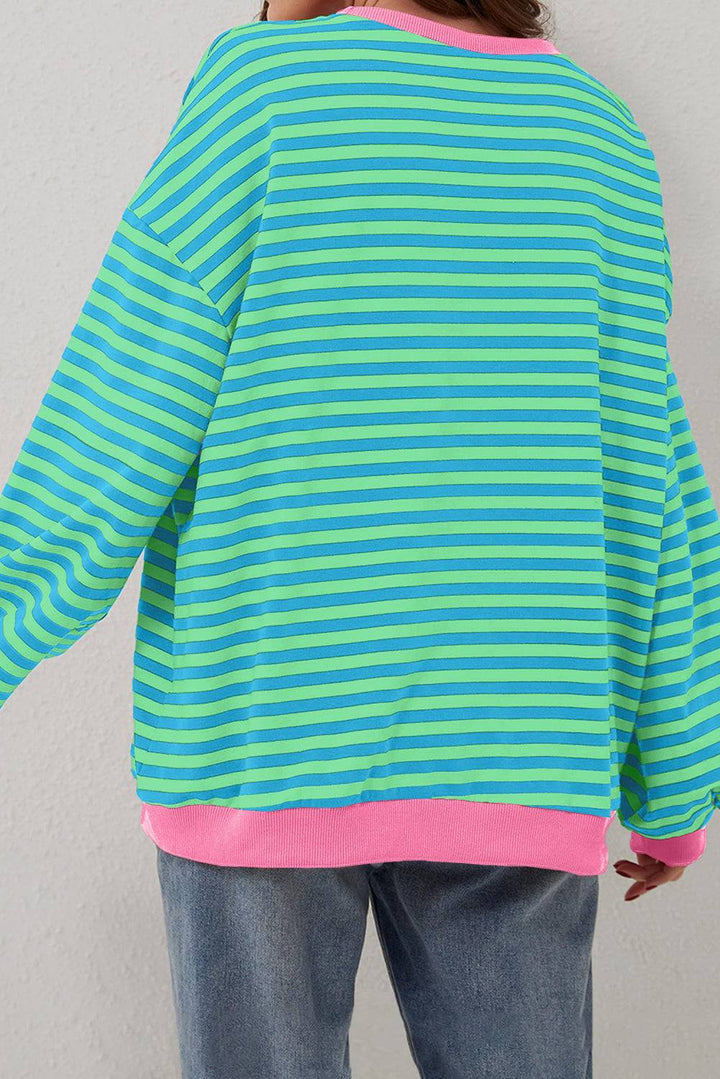 Stripe Oversized Contrast Trim Pullover Sweatshirt