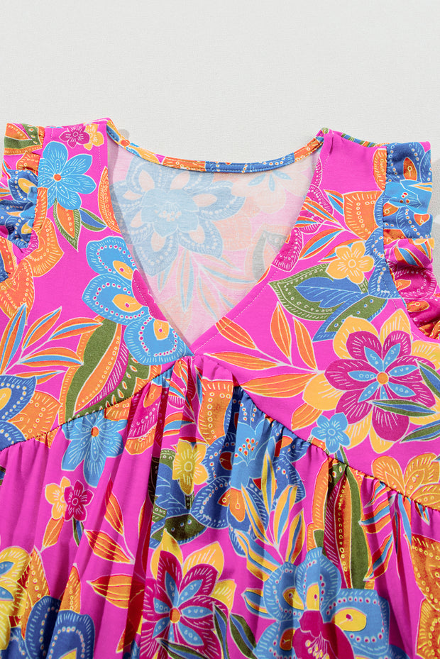 a pink dress with colorful flowers on it