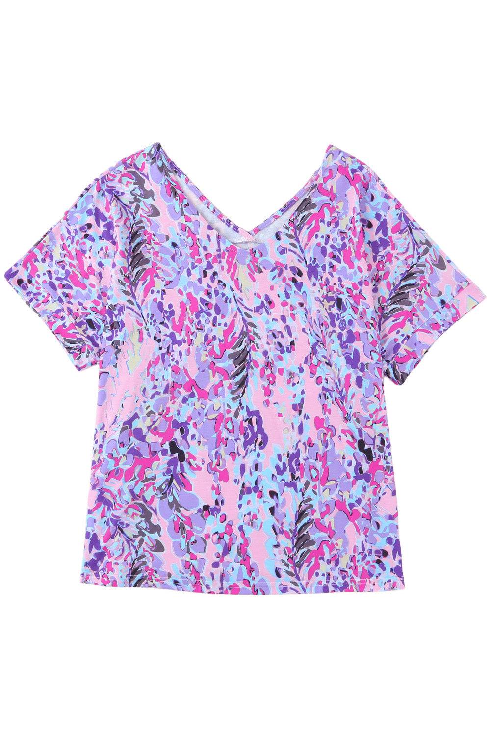 a pink and blue top with flowers on it