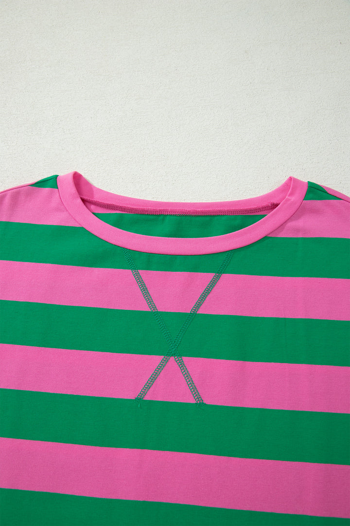 Stripe Dolman Tee Drawstring Skort Athletic 2pcs Set
