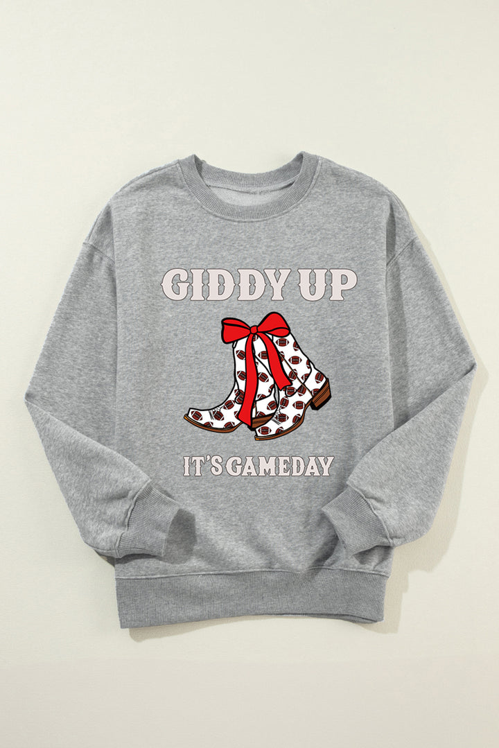 Gray GIDDY UP IT'S GAME DAY Boots Graphic Sweatshirt