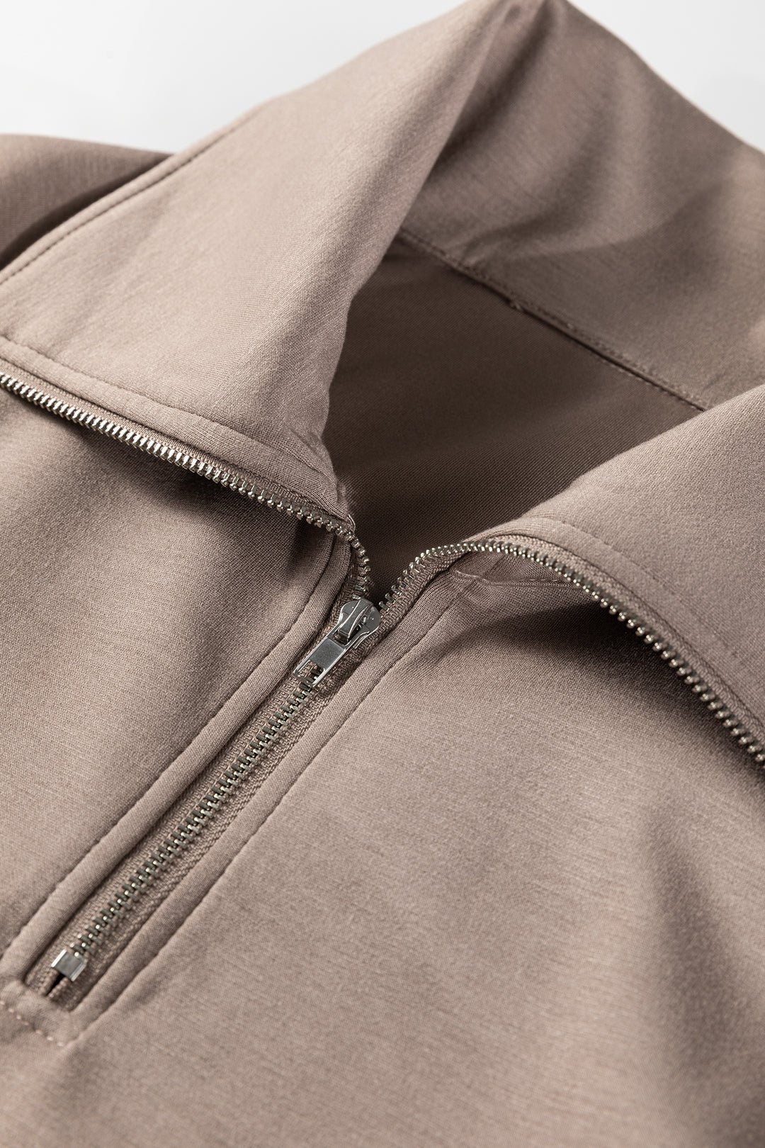 Zip Collar Long Sleeve Top Drawstring Pants Set