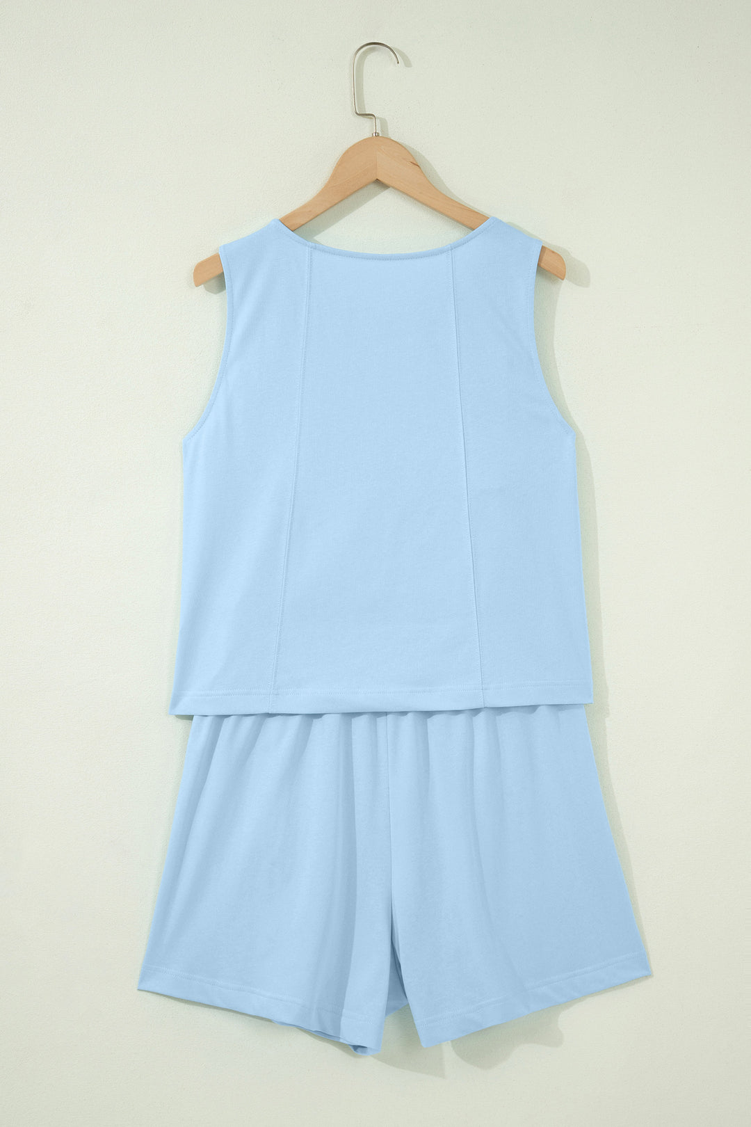 Stitched Detail Loose Tank Top Cotton 2pcs Short Set