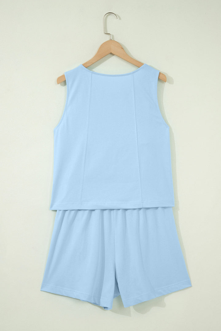 Stitched Detail Loose Tank Top Cotton 2pcs Short Set