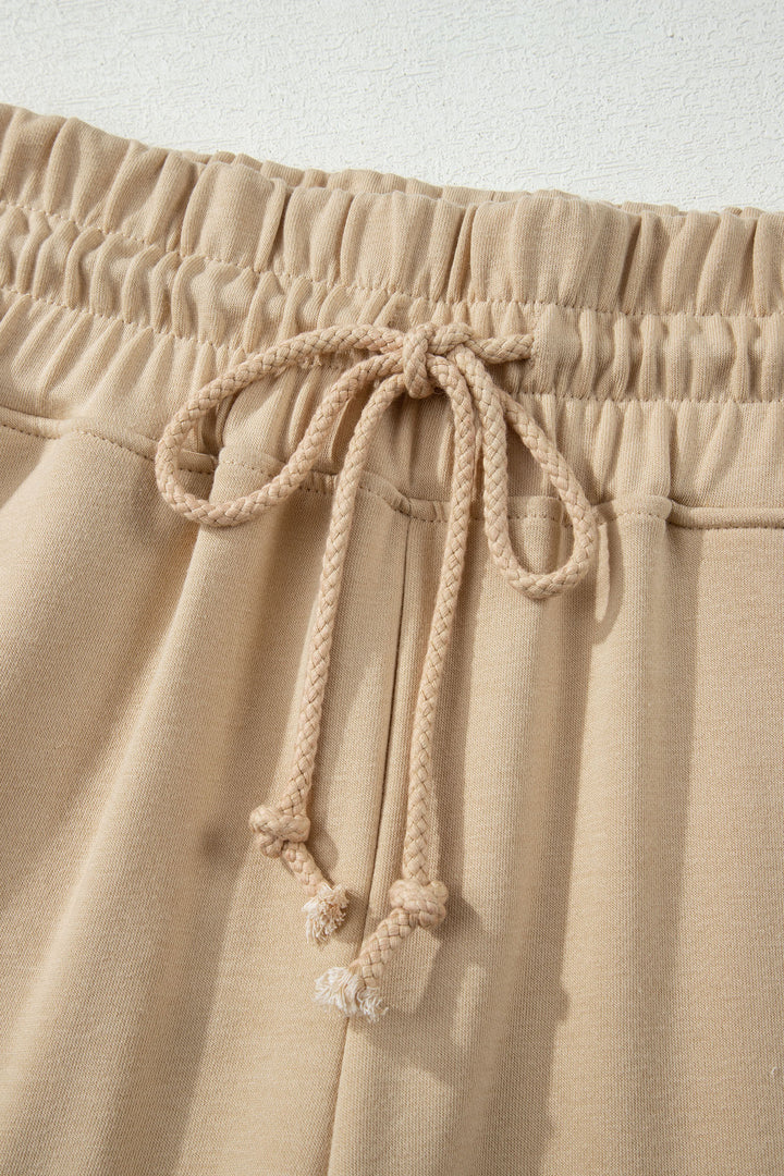 Solid Color Loose Tee Drawstring Wide Leg Pants 2pcs Outfit