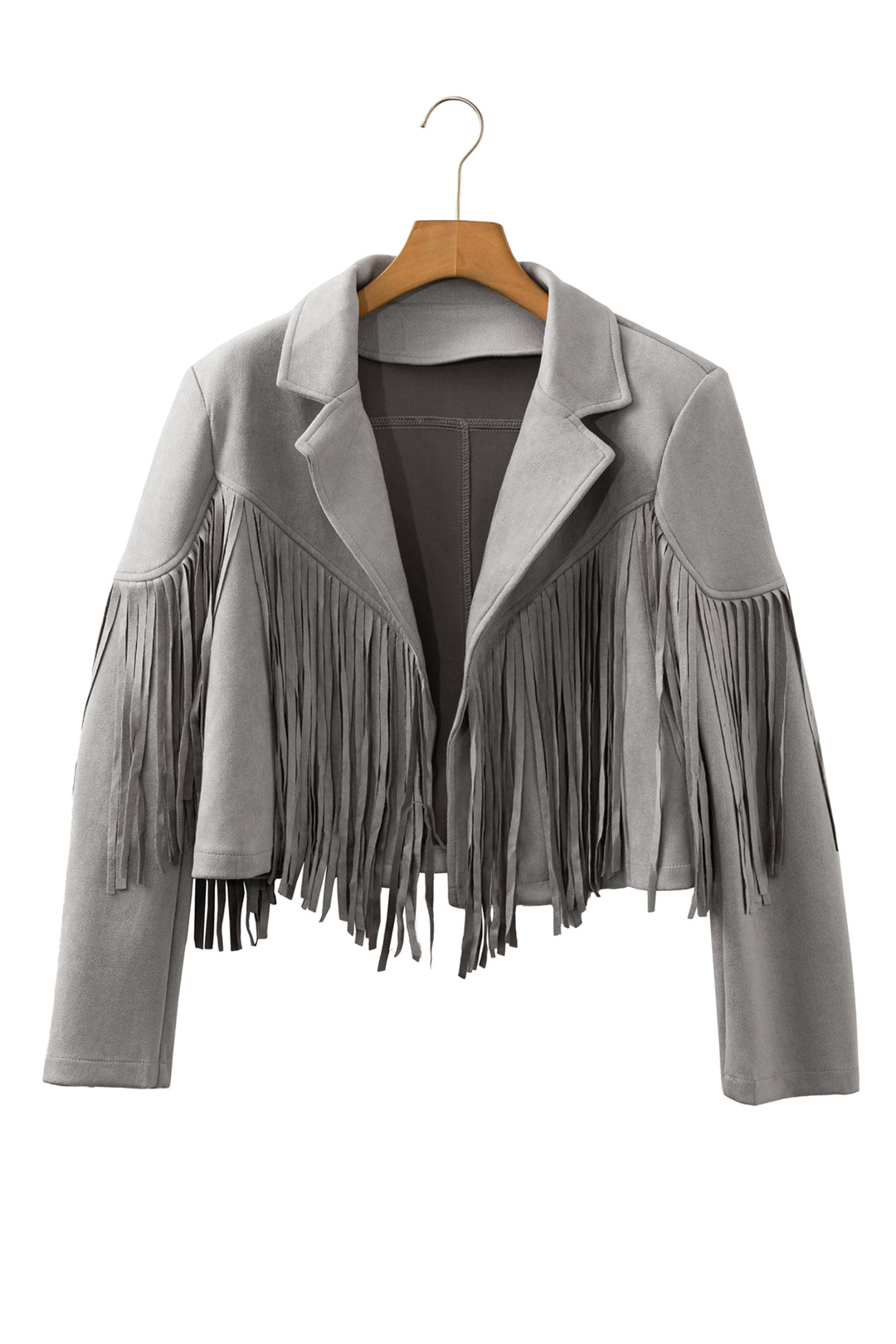 Cropped Fringe Faux Suede Jacket