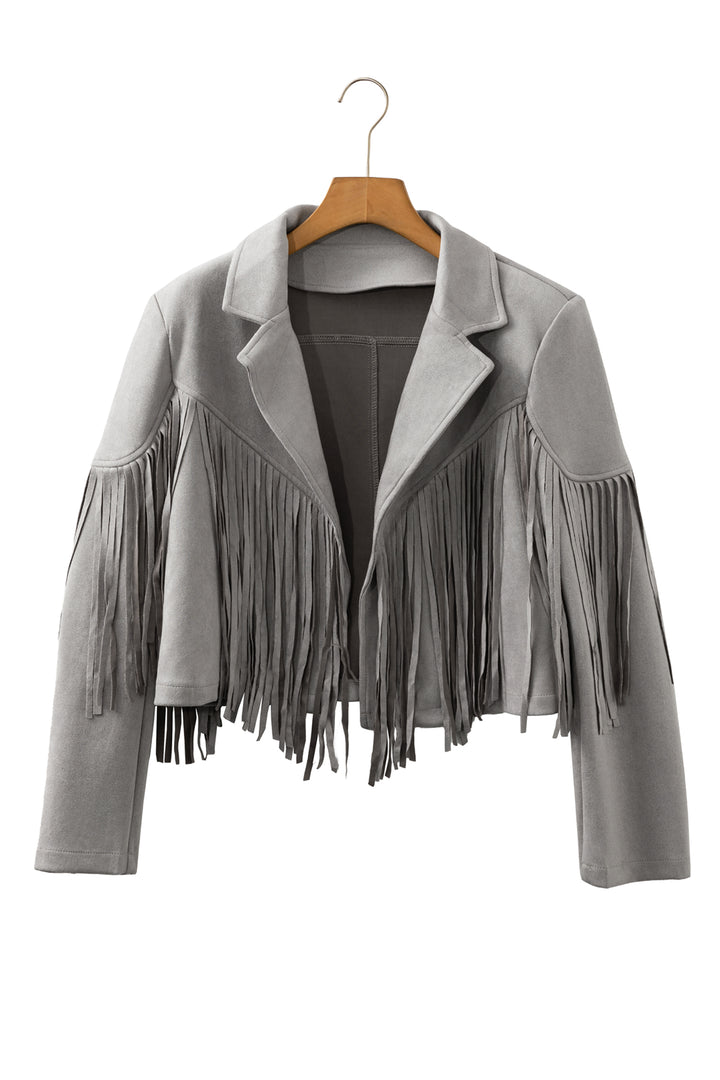 Cropped Fringe Faux Suede Jacket