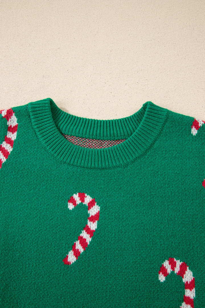 Christmas Candy Cane Holiday Drop Shoulder Sweater