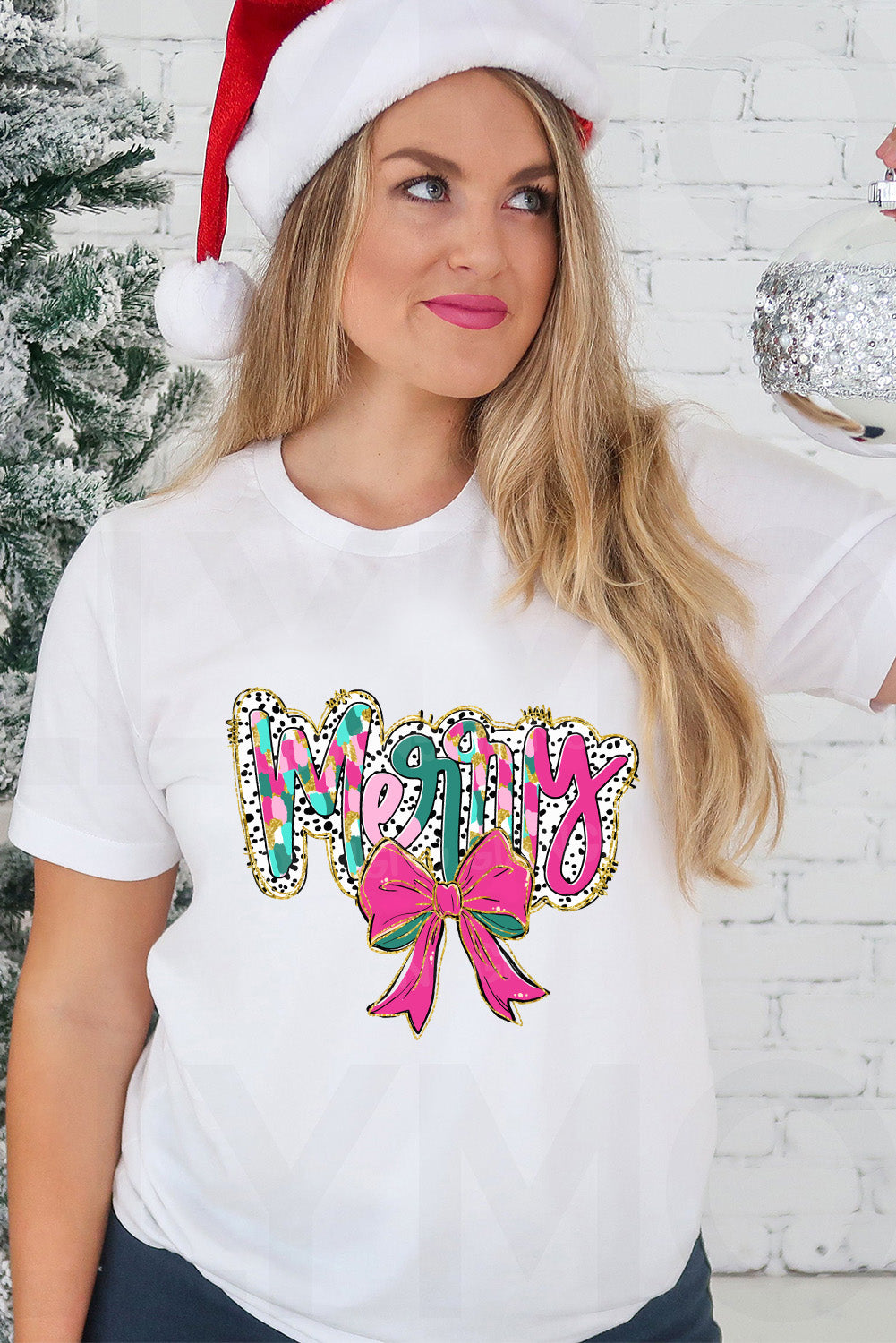 White Animal Spots Merry Letter Bow Printed Crewneck Tee