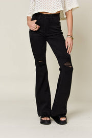 Judy Blue Full Size High Waist Distressed Flare Jeans - Black / 0(24)