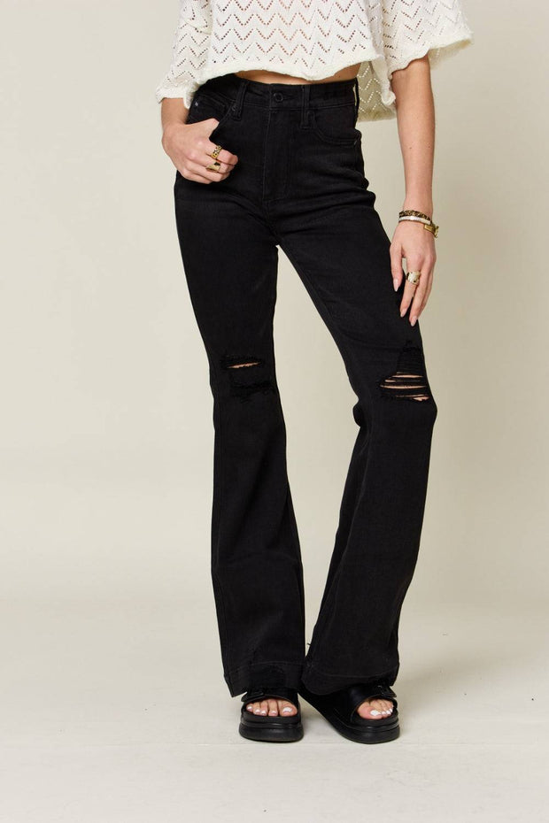 Judy Blue Full Size High Waist Distressed Flare Jeans - Black / 0(24)