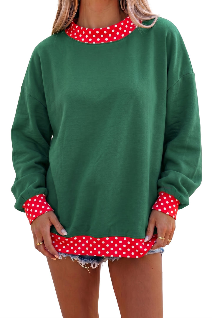 Color block Polka Dot Contrast Trim Oversized Sweatshirt