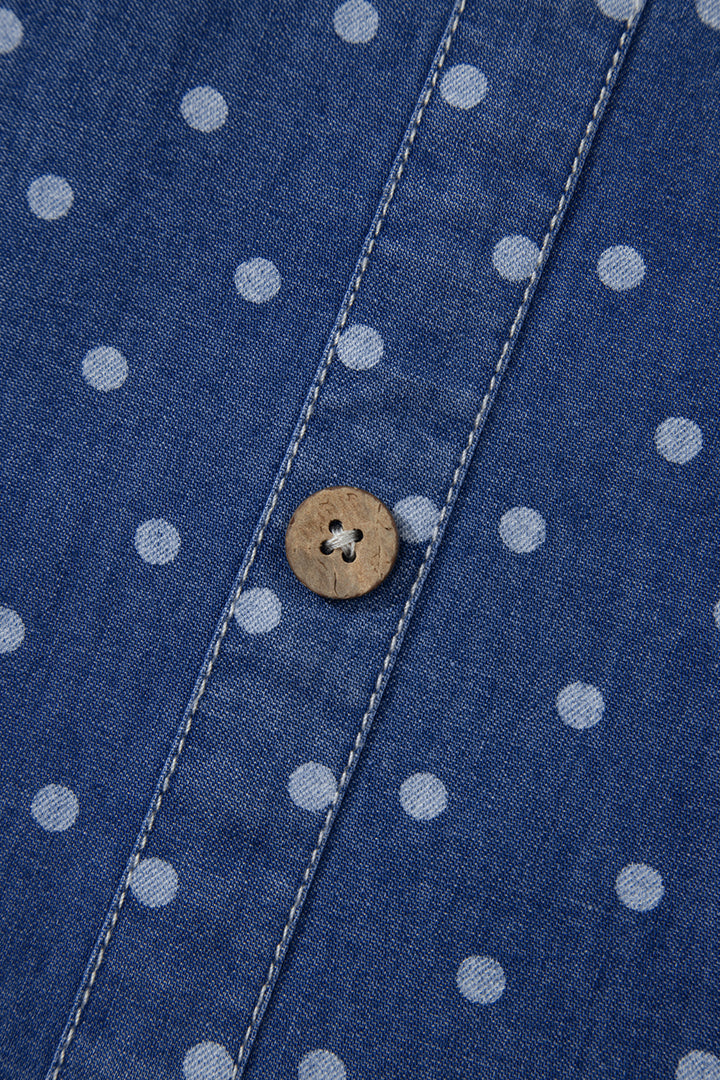 Blue Polka Dot Ruffle Hem Sleeveless Shift Dress Mini Vacation