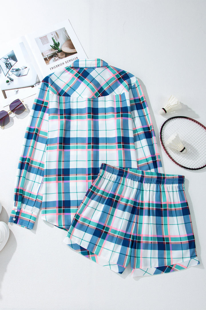 Plaid Print Shirt and Shorts 2Pcs Lounge Set