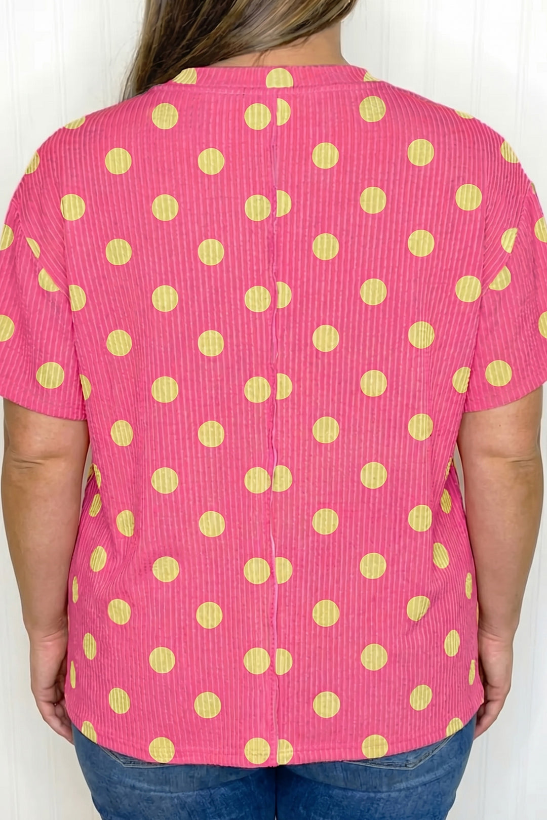 Twisted Rib Polka Dot Print Plus Size T Shirt