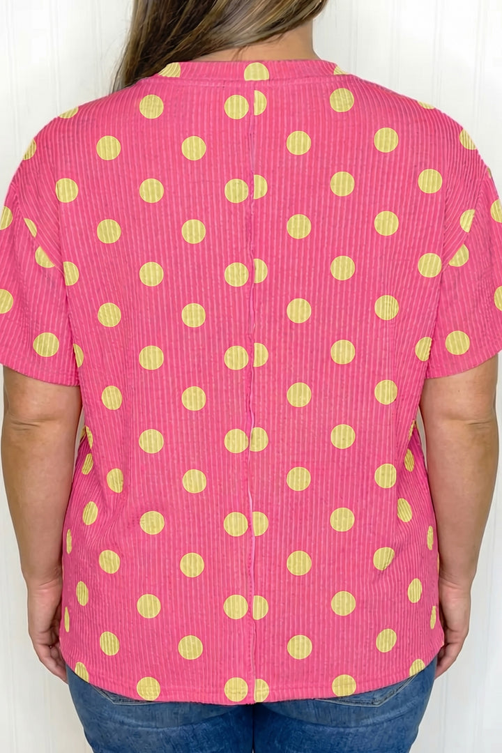 Twisted Rib Polka Dot Print Plus Size T Shirt