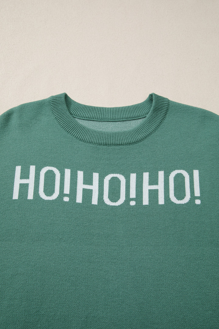 Blackish Green HO HO HO MERRY CHRISTMAS Drop Shoulder Loose Sweater