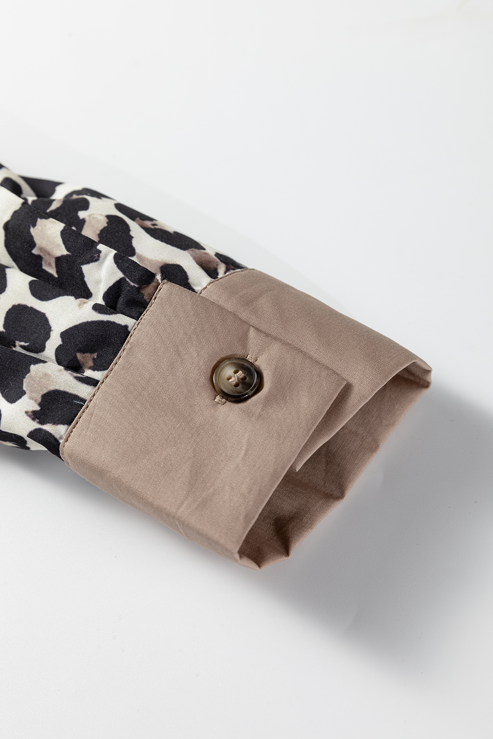 Multicolour Leopard Print Contrast Patchwork Cuffs Button Collared Top