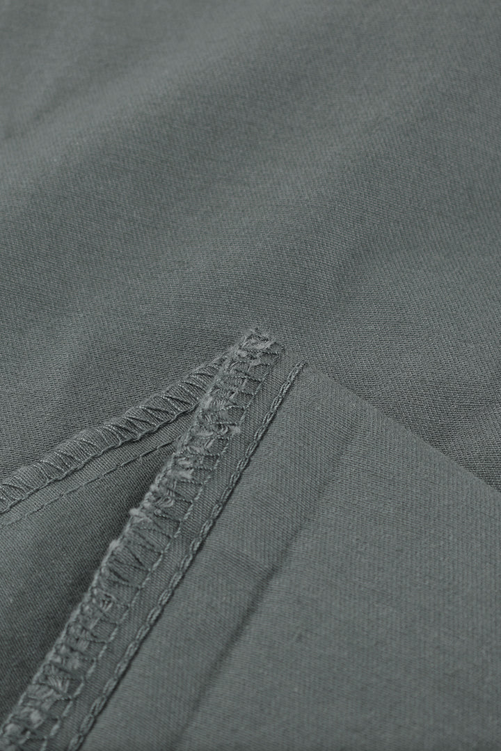 Gray Plain High Waist Buttons Frayed Cropped Denim Jeans