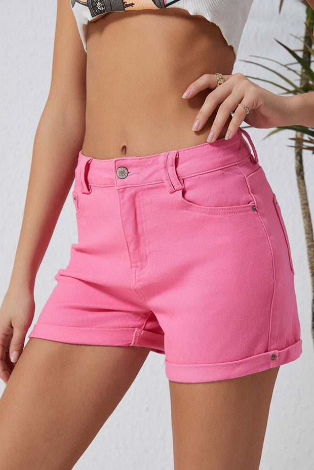 Pink Ashlee High Waisted Denim Shorts -