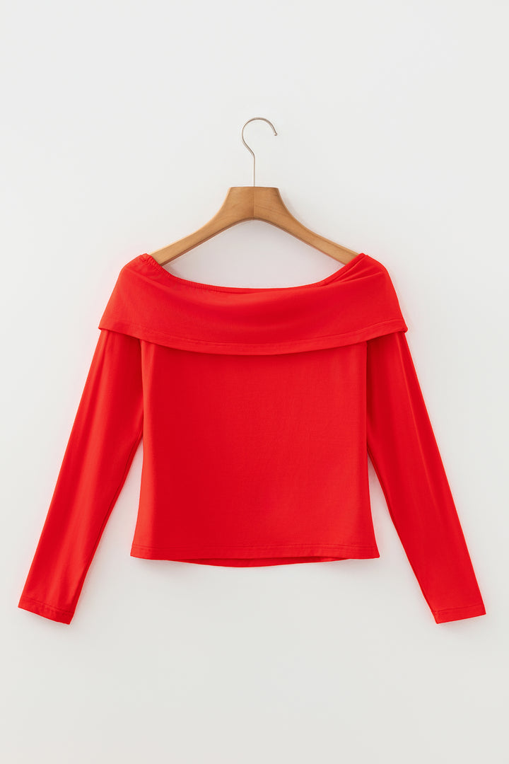 Foldover Off Shoulder Long Sleeve Slim Top