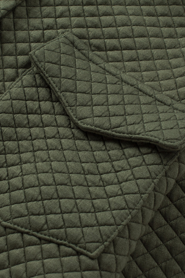 Green Color Block Patchwork Flap Pocket Quilted Shacket -