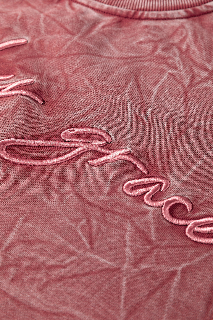 saved by grace Letter Embroidery Mineral Wash Loose Sweatshirt