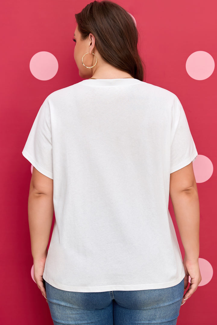 White Plus Size Leopard Bow Embroidered Patch Casual T Shirt