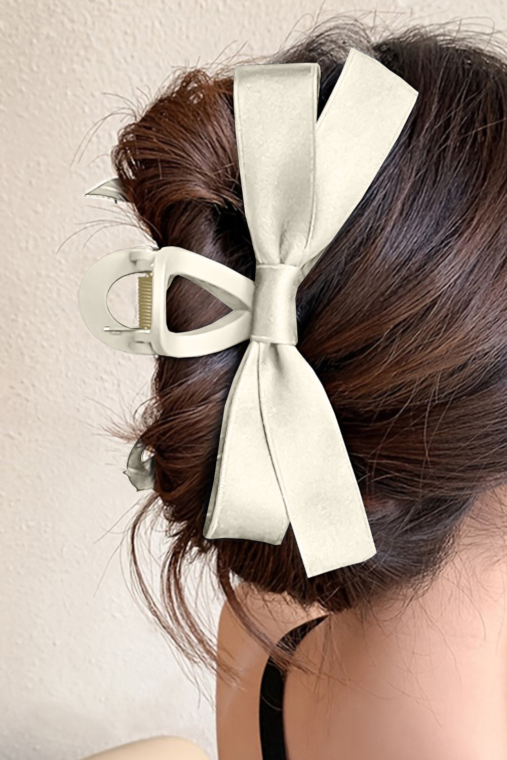 Light French Beige Bow Decor Large Hair Claw Clip